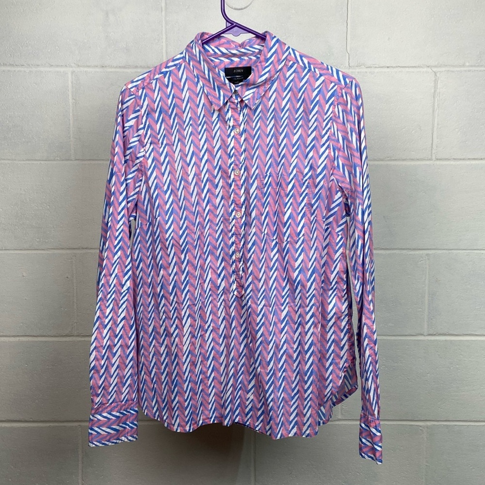 J. Crew Re-imagined Women's Classic‎ Popover Long Sleeve Blouse Medium Blue/Pink